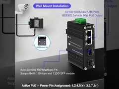 มินิ อินดัสเตรล 2-Port 10/100/1000T 802.3bt 90W PoE + 2-Port 100/1000Base-X SFP Ethernet Switch
