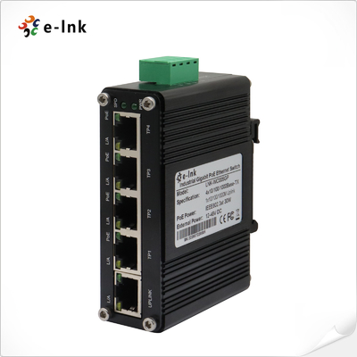 สวิตช์อีเธอร์เน็ตอุตสาหกรรมขนาดเล็ก 4 พอร์ต Gigabit 802.3at PoE พร้อมพอร์ตอัปลิงค์ 1 พอร์ต
