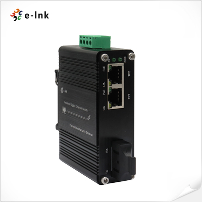 มินิ อินดัสเตรียล 1-Port 100Base-FX เป็น 2-Port 10/100Base-T 30W PoE+ Media Converter