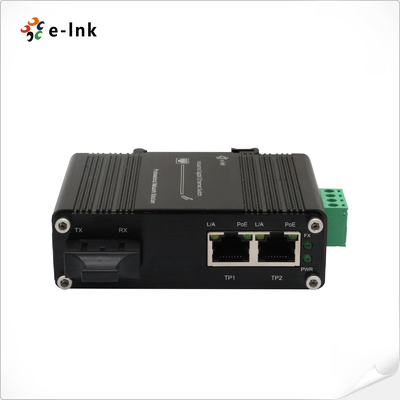 มินิ อินดัสเตรียล 1-Port 1000X ถึง 2-Port 10/100/1000X 30W PoE+ Media Converter