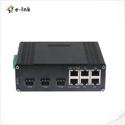 อุตสาหกรรม 6-Port 10/100T 802.3af/at PoE + 3-Port 100BASE-FX Ethernet Switch