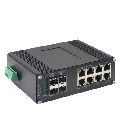 อุตสาหกรรม 8 พอร์ต 10/100/1000T 802.3at PoE + 4 พอร์ต 1000X SFP Ethernet Switch