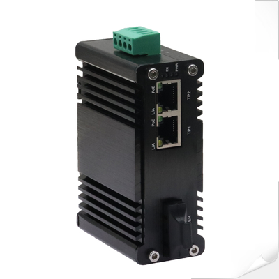 มินิ อินดัสเตรียล 1-Port 1000X ถึง 2-Port 10/100/1000X 30W PoE+ Media Converter