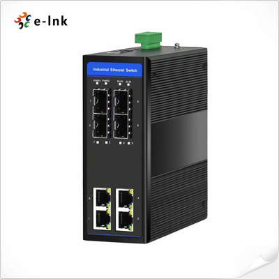 อุตสาหกรรม 4 พอร์ต 10/100/1000T 802.3at PoE + 4 พอร์ต 100/1000X SFP สวิตช์อีเธอร์เน็ตที่มีการจัดการ