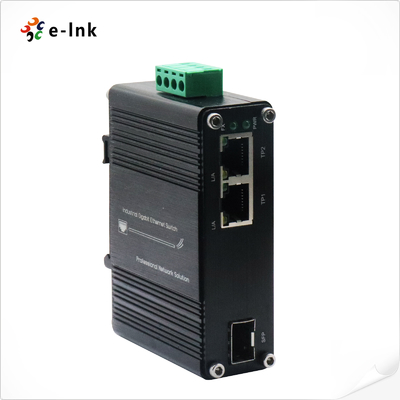 มินิ อินดัสเทรียล 1-พอร์ต 100/1000X SFP เป็น 2-พอร์ต 10/100/1000T อีเธอร์เน็ต มีเดีย คอนเวอร์เตอร์ รองรับ Full/Half-duplex, Auto-negotiation